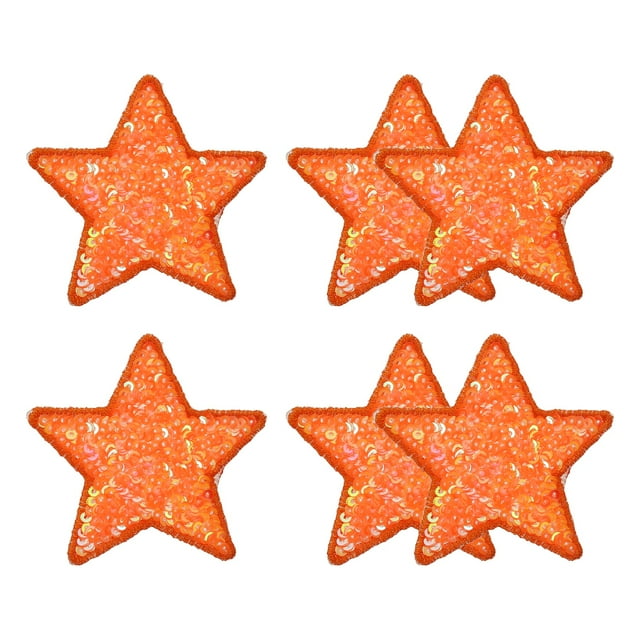 Parches de Lentejuelas en Forma de Estrella Uxcell, 2.6"x2.6" Parches de Lentejuelas Bordados, 6 Paquetes Naranja
