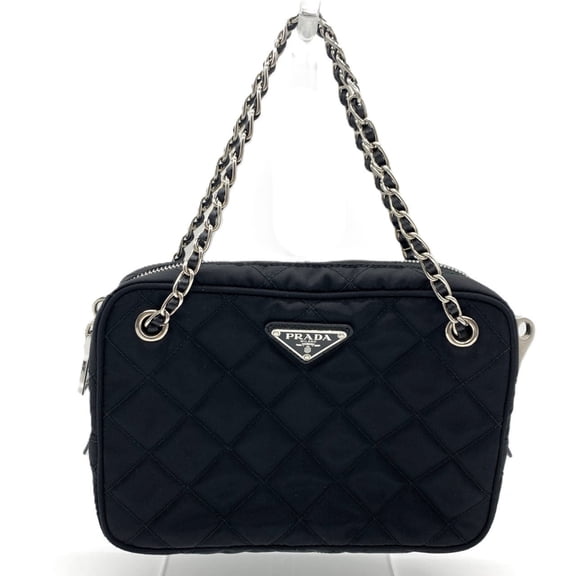 Pre-Owned Prada handbag, nylon quilted chain bag, black, 1BH910, 2-way, PRADA (Good)