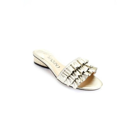 

Mackin J Womens Gold Ruffled Slip On Heel Mules Sandals Shoes Size 11