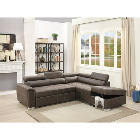 Breathable Leatherette 2 Piece Sectional Convertible Sofa In Dark Breathable Leatherette 2 Piece Sectional Convertible Sofa In Dark Coffee Brown