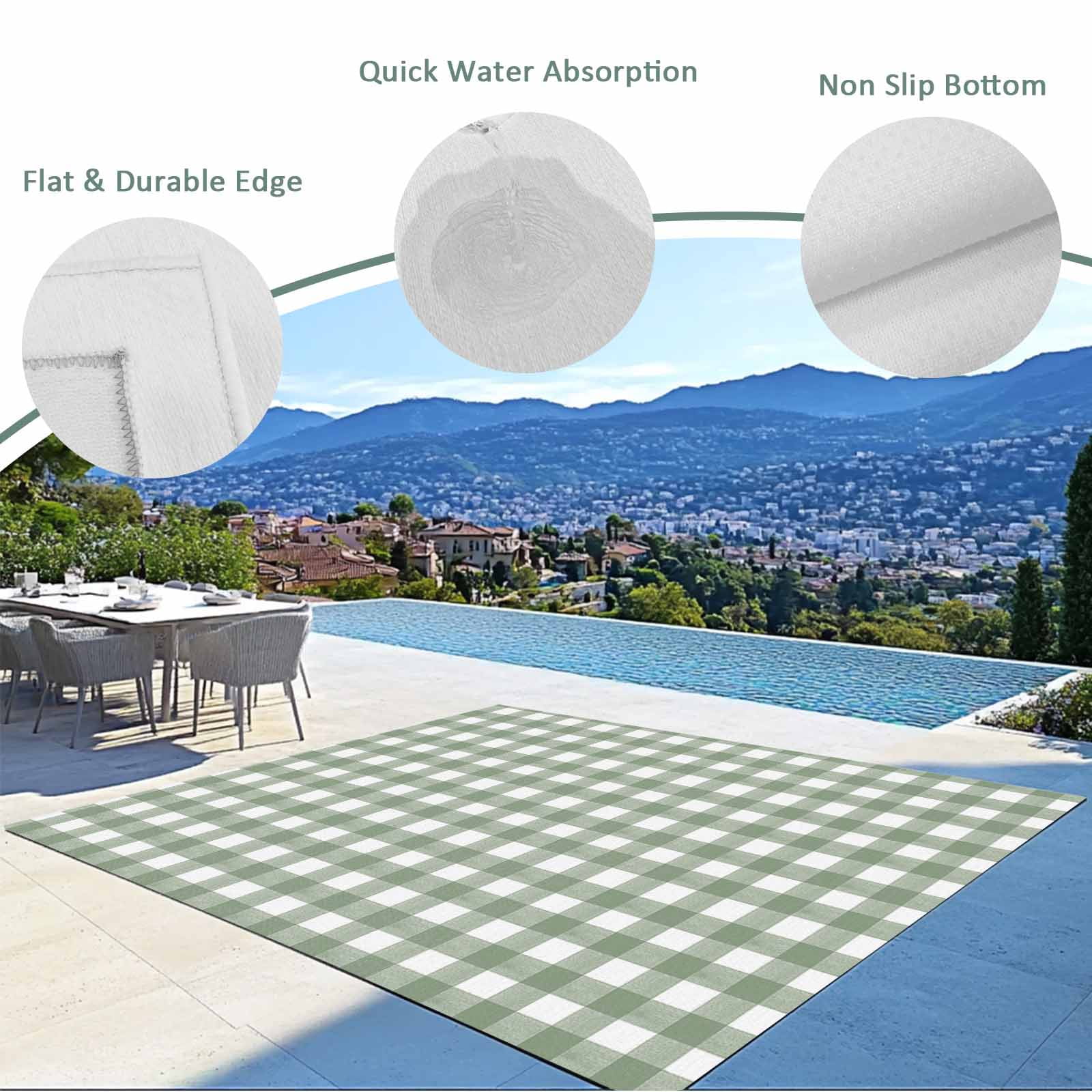 Outdoor Rug 6x9 ft Rustic Checkered Plaid Waterproof Outdoor Patio Rug Mat Non Slip Outside Area Rugs Carpet for RV,Camping,Porch,Deck,Pool,Balconybackyard,Sage Green