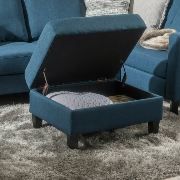 Noble House Fabric Storage Ottoman,Dark Blue