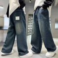 thumbnail image 4 of UACY Boys Baggy Jeans for Kids Wide Leg Cargo Jeans, Loose Fit Wide Leg Elastic Waist Denim Pants Y2K Streetwear ﻿ (Blue, 7-9 Years), 4 of 9