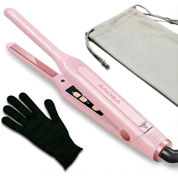 SAOSA Mini Pencil Flat Iron for Short Hair, 0.3" Ultra-Thin Ceramic Tourmaline Straightener & Curler