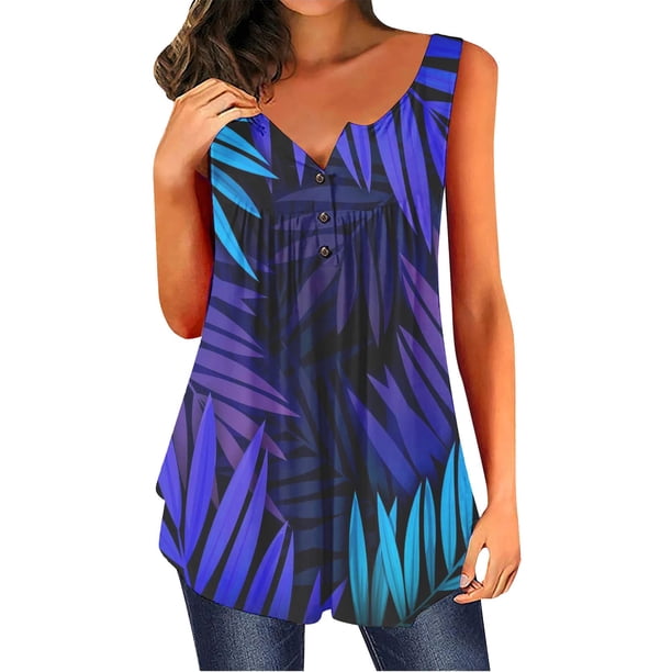 Gibobby verano borde suelto moda 3D sin mangas impreso camiseta chaleco(Azul,G)