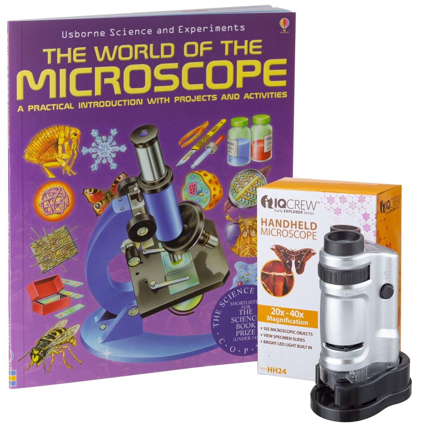 IQCrew 20x40x Handheld Portable Pocket Microscope for Kids w/ Stage