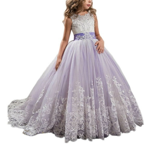 Princess Lilas Longues Robes de Concours pour Filles Robes de Bal pour Enfants en Tulle Bouffant, 01lilas, 12