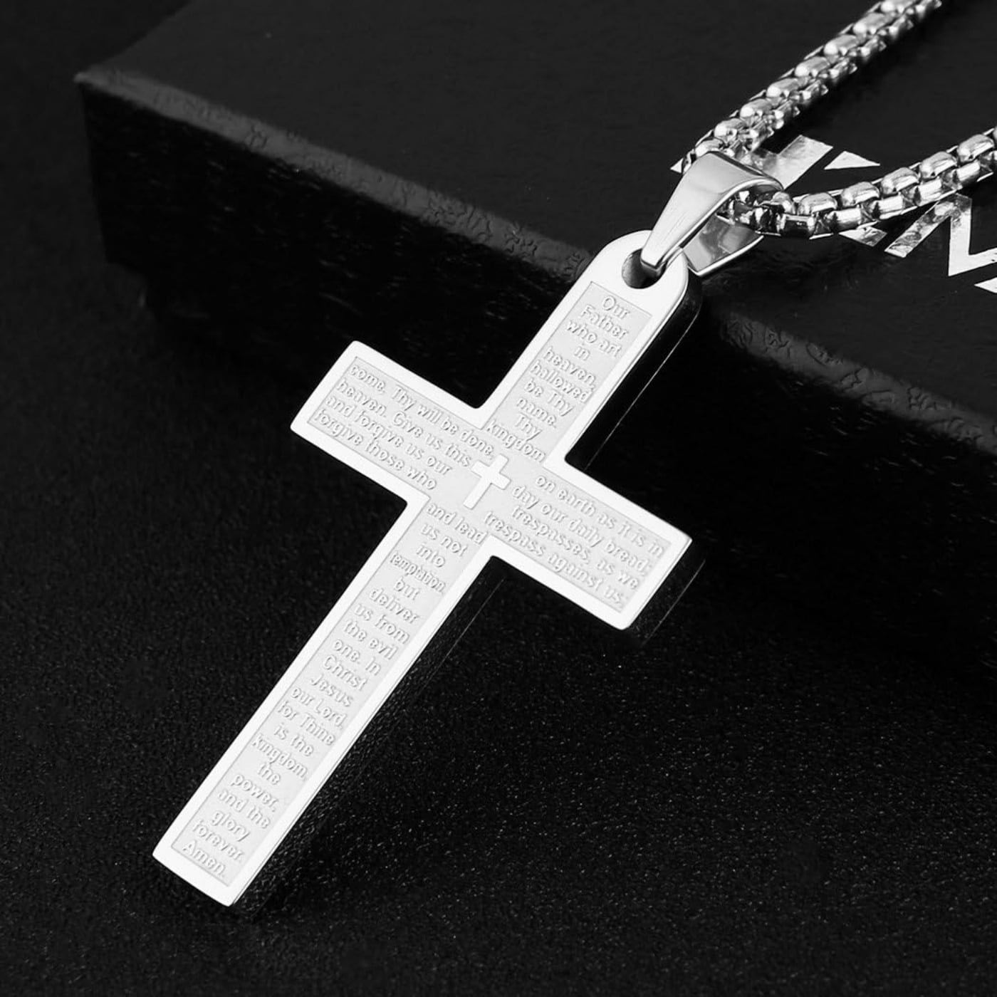 Celvieroot Stainless Steel Mens Womens Cross Necklace Lord's Prayer Pendant, 4 Colors Available