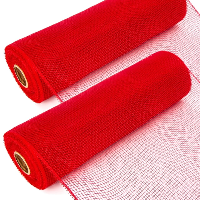Cinta decorativa Ribbli de malla roja de 10 pulgadas, 2 rollos de 9 m