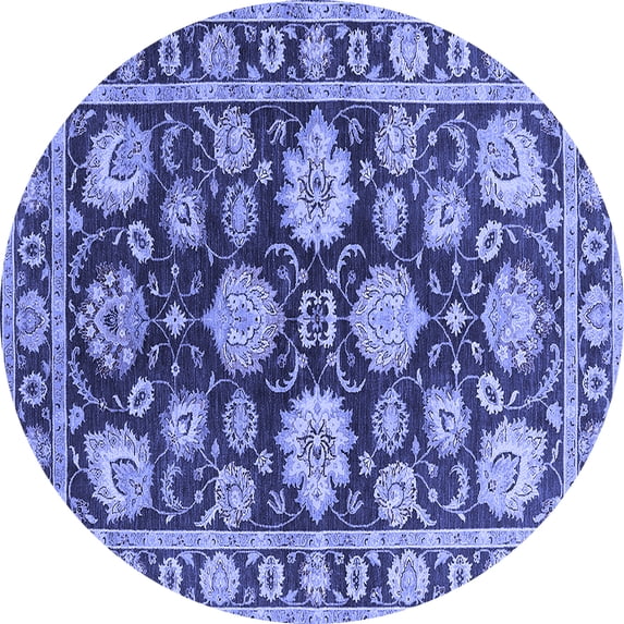 Ahgly Company Machine Washable Indoor Round Oriental Blue Traditional Area Rugs, 5' Round
