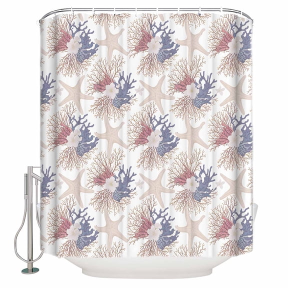 Shower Curtain Bathroom Set Summer Sea Starfish Coral Waterproof Fabric Shower Curtains with Grommets&Hooks Abstract Marine Life Privacy Bath Curtain for Bathtub 36x72in