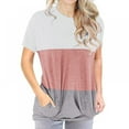 thumbnail image 1 of Women‘s T-Shirts Casual Style Color Patchwork Matching  Neck Loose Bat Short Sleeve Pocket Tube Tops, 1 of 8