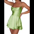 thumbnail image 1 of Mono Elegante de Satén para Mujer, de Verano, Sin Mangas, con Espalda Descubierta, Tirantes Finos y . Verde Fluorescente S, 1 of 6