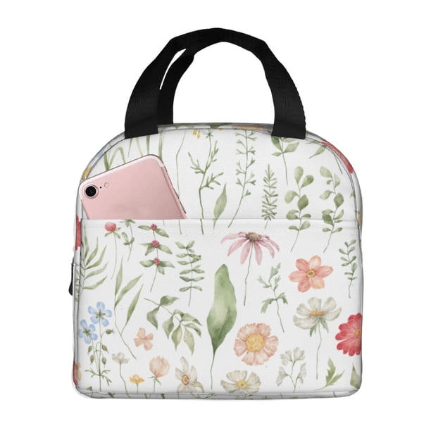 Easygdp Wildflower Watercolor 2 Bolsa Térmica Premium - Tela Oxford Impermeable, Gran Capacidad, Bolsillo Frontal, Unisex para Trabajo, Escuela, Actividades al Aire Libre y Picnics