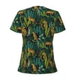 thumbnail image 3 of Goofa Jungle Leopard Yellow Pattern Womens Deep V Neck Low Cut Tops Casual Summer Short Sleeve Ribbed Knit T-Shirts-X-Large, 3 of 5