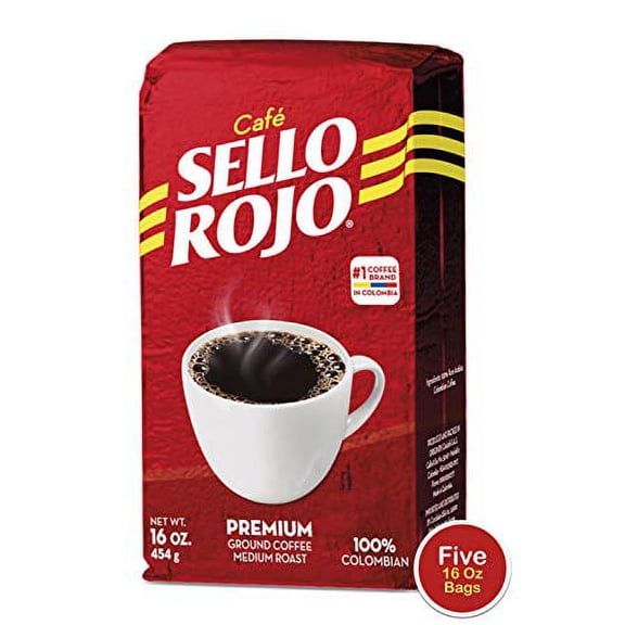5LB Sello Rojo Coffee | Smooth and Flavorful Low Acidity Coffee with no Bitter Aftertaste or Heartburn | Medium Roast Ground Colombian Coffee | Cafe de Colombia