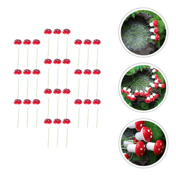 WEAVILUX 30Pcs Mini Mushrooms Statues Red Resin Bonsai Decor Indoor Decoration