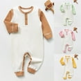 thumbnail image 7 of SERTG Children Infant Set Two-Tone Bodysuit Ribbed Texture Long Sleeve Sleeve Fall Winter Coverall Outfit for Kids 0-2 Years(Brown,0-3 Months), 7 of 7