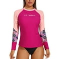 thumbnail image 1 of Women's Color Blocked Rash Guard Leaf Splic Long Sleeve Swimsuit Tops UPF 50+ Swim Shirt, 1 of 6