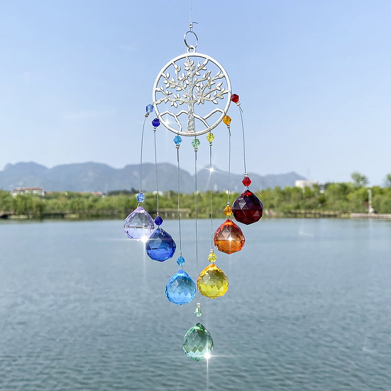 Crystal Ball Drops Decor Suncatcher Tree of Life Pendant Window Hanging Decor ji 