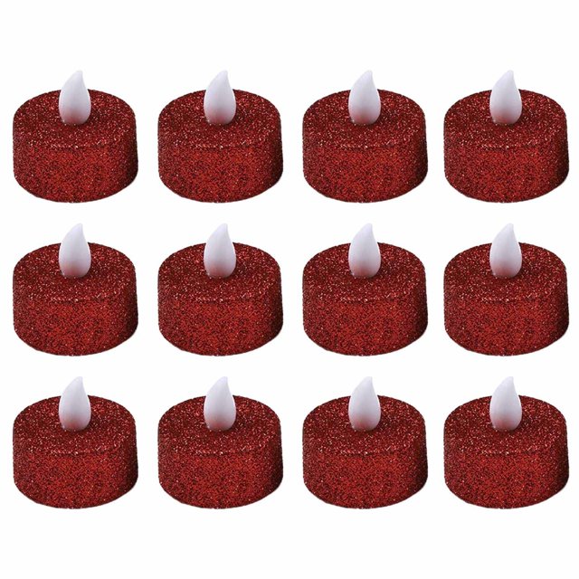 12pcs LED Tea Lights Battery Operated Tealight Glitter Flameless Candle