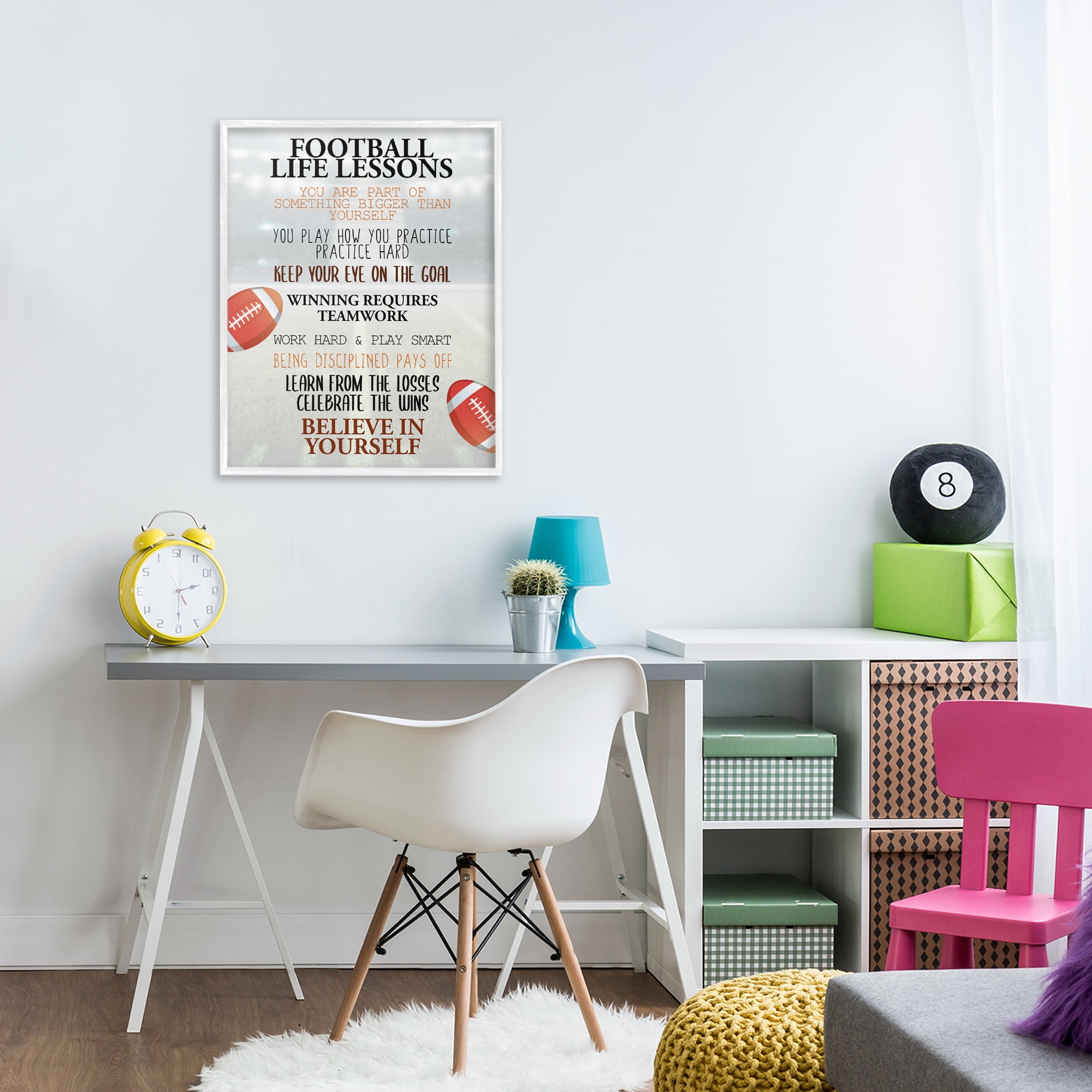 Football Life Lessons White Framed Giclee Art, design by Kim Allen
