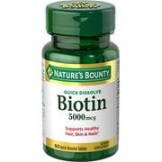 Nature's Bounty Biotin 5000 mcg Tablets for Hair, Skin & Nails Support, 60 Ct