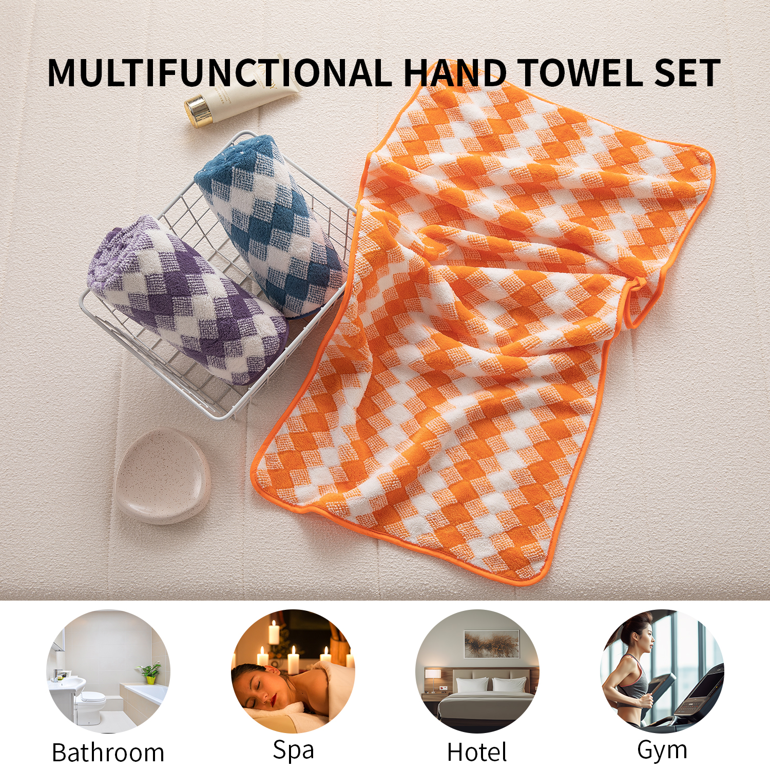 Beartech 12 Piece Hand Towel Set, Ultra Soft and Highly Absorbent Microfiber Towels 600GSM Quick Dry 16"x32" Hand Towels For Bathroom,kitchen-Blueberry