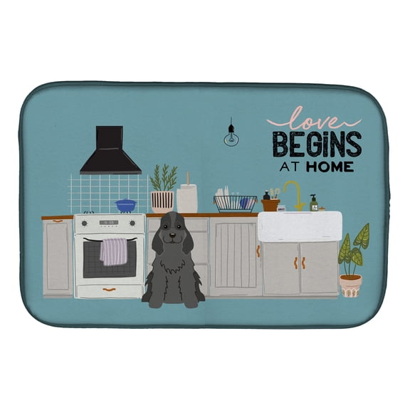 Black Cocker Spaniel Kitchen Scene Dish Drying Mat