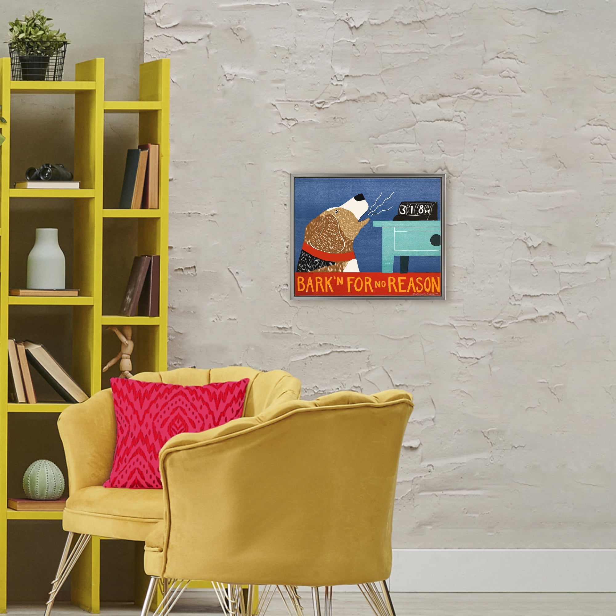 Bark'n For No Reason Gray Framed Floater Canvas Wall Art, design by Stephen Huneck
