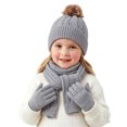 thumbnail image 2 of Sentuca Warmer Set for Girls and Boys Winter Knit Pom Pom Beanie Hat Scarf Gloves 3 Pcs Kids Outdoor Accessories Gray Size 3-12Y, 2 of 6