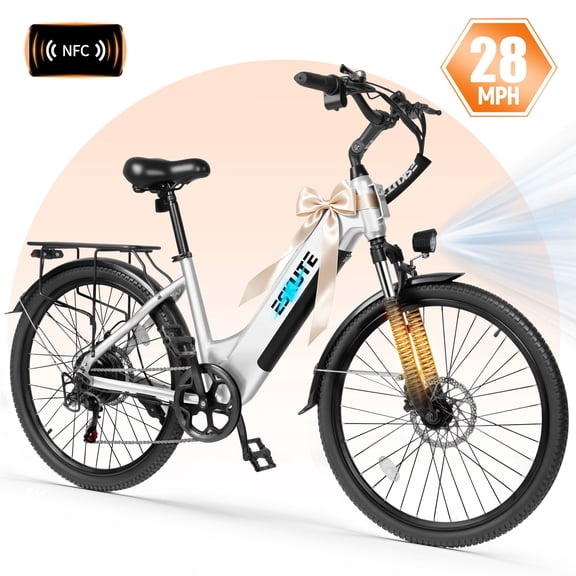 ESKUTE C200D Electric Bike for Adults β 1300W Peak Motor, 28MPH Step-Thru Ebike, 840Wh Removable Battery , Up to 70 Miles, 26" Tires, 7-Speed White, UL2849