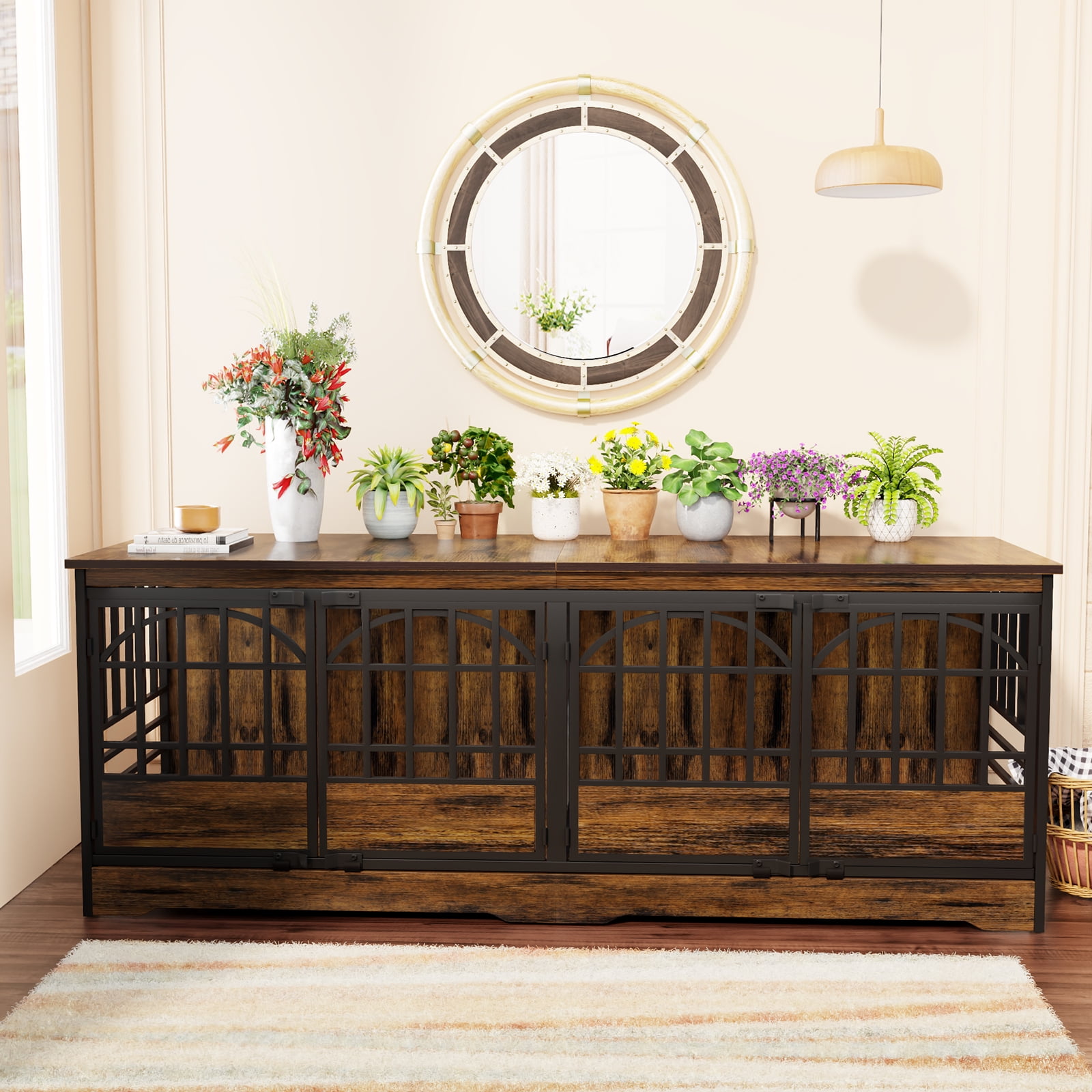 Bel Ark 86 inch Double Dog Crate Furniture for 2 Large Dogs Heavy Duty Double Dog Crates Furniture Indoor as TV Stand, Large Brown