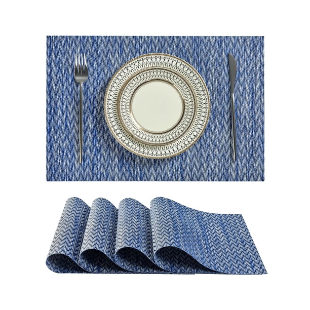Juego de 4 Manteles Individuales Leetaltree Azul con Diseño Zigzag Resistentes al Calor