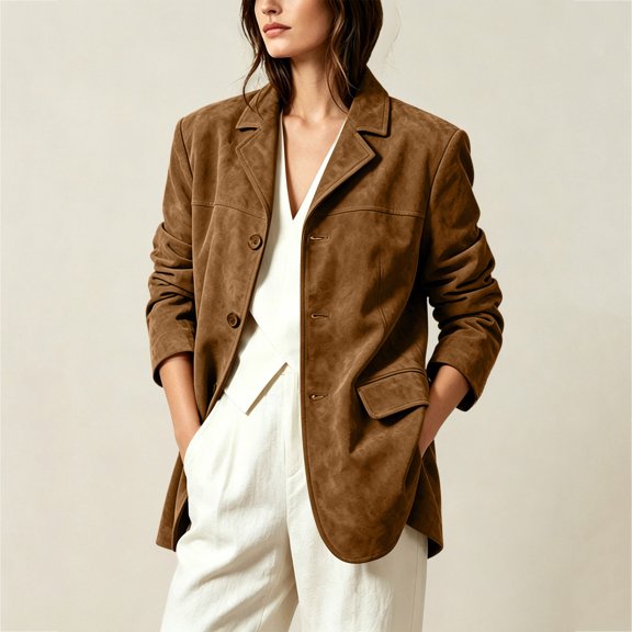 IUYRTFE Women Lapel Collar Solid Color Button Down Jacket with Pockets for Fall Winter Casual Daily Wear
