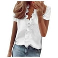 thumbnail image 2 of Womens Tops Dressy Casual Women'S Summer Ruffle V-Neck Short Sleeve Solid Print T-Shirt Top Womens Shirts White, 2 of 8