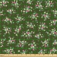 thumbnail image 2 of Ambesonne Garden Fabric by the Yard Upholstery, Minimalist Spring Blossoms, 1 Yard, Army Green and Pale Pink, 2 of 5
