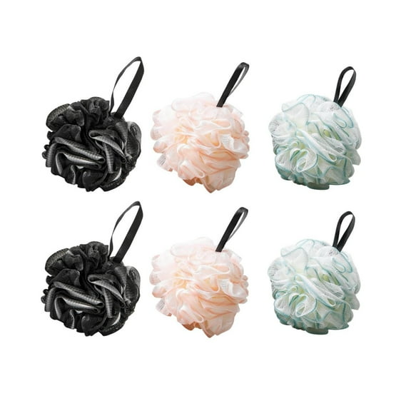 Inerposs Shower Loofah Sponge – Exfoliating Body Bath Puff, Soft Mesh Luffa with Hanging Loop for Women & Men – Long-Lasting, Quick-Dry, Rich Lather – Mixed, 6pc