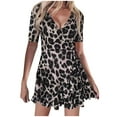 thumbnail image 2 of Aofany Women Dresses Casual Maxi Dress V-neck Leopard Print Nightclub Ruffle Skirt Dress Party Dress for Women Summer and Autumn Beach Dress Sun Dress Coffee XL, 2 of 5