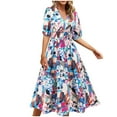 thumbnail image 1 of Vestido de Manga Corta para las Mujeres Sexy Flor Impresión Cuello en V Vestido de Becerro Medio, Moda de Verano Casual para las Mujeres, 1 of 6