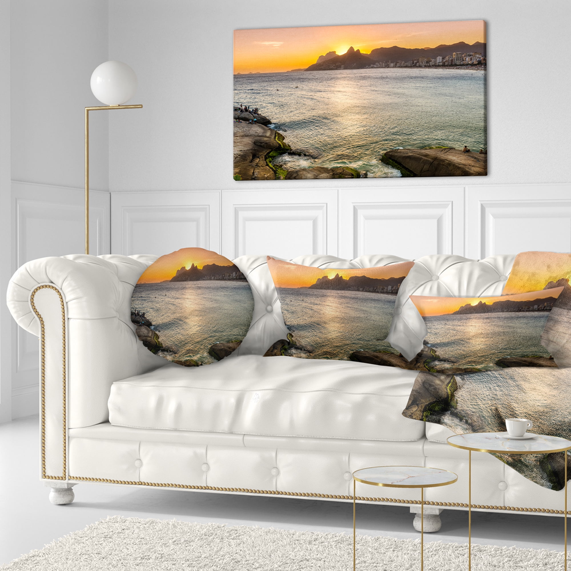 Designart Ipanema in Rio de Janeiro Sunset - Seascape Throw Pillow - 12x20