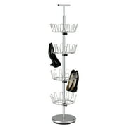 Household Essentials 4-Tier Revolving Shoe Tree, Heavy-Duty Steel with Stabilized Base, Holds 24 Pairs of Shoes, Great for Most Styles, Chromelike Finish