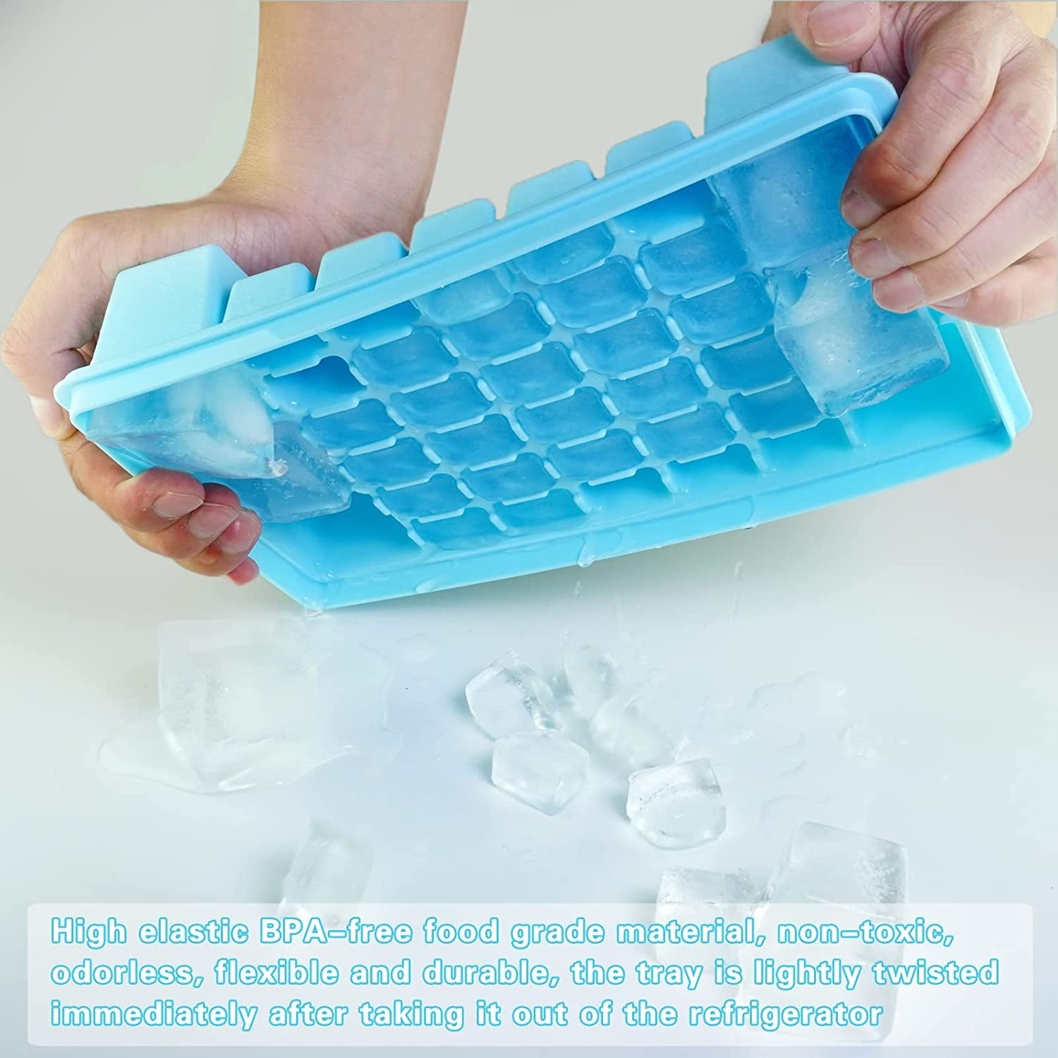 Ice Cube Tray with Lid and Bo - Ice Cube Mold for Refrigerator BPA Free Ice Container with Spoon and Lid Blue Green Powder (Green+110)