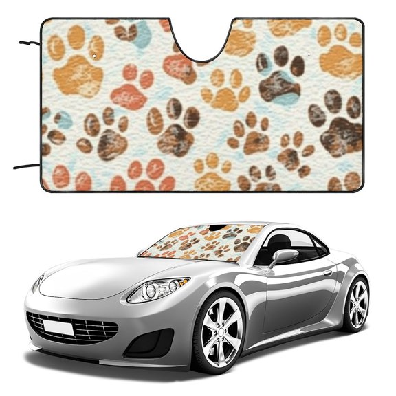 Qinduosi Dog Paws Print Windshield Sun Shade Foldable Front Window Cover Cute Car Accessories Sunshade Sun Visor for Car Windshield for Women,Windshield Sun Shades for Car SUV Truck Sedan 51x28in