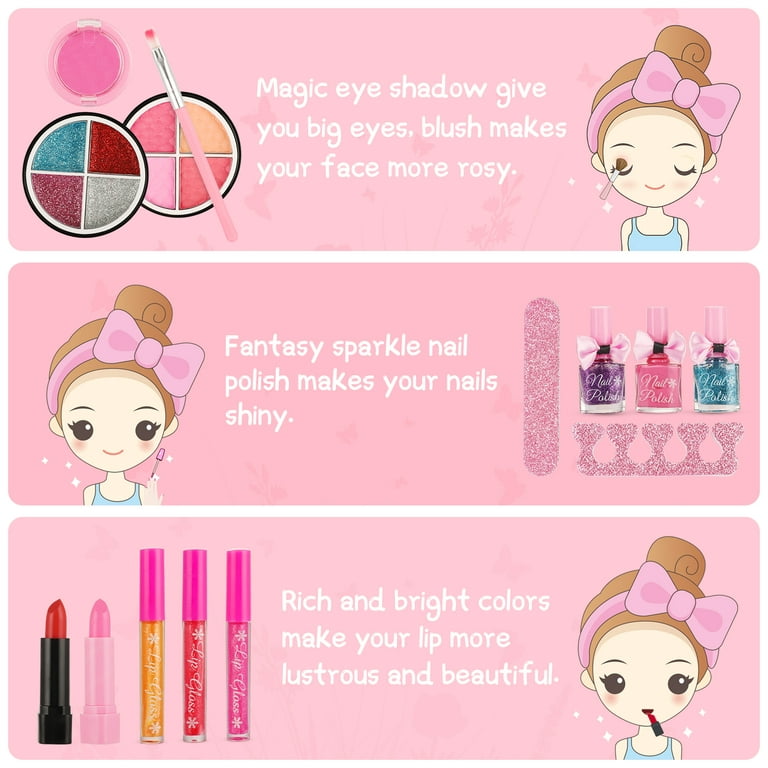 Super Joy Kids Real Makeup Kit for Little Girls:with Blue Dream Bag - Real, Non Toxic, Washable Make Up Dress Up Toy - Birthday Gift for Children
