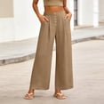 thumbnail image 2 of RQYYD Women's Elastic Waist Linen Pants Casual Loose Wide Leg Button Front Lightweight Summer Daily Wear Bottoms, 2 of 6