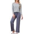 thumbnail image 2 of Camisetas de pijama para mujeres INSPIRE CHIC, camisetas de dormir de algodón con estampado a rayas, de manga larga, cuello redondo, blusas de lounge, M, a rayas grises, 2 of 6