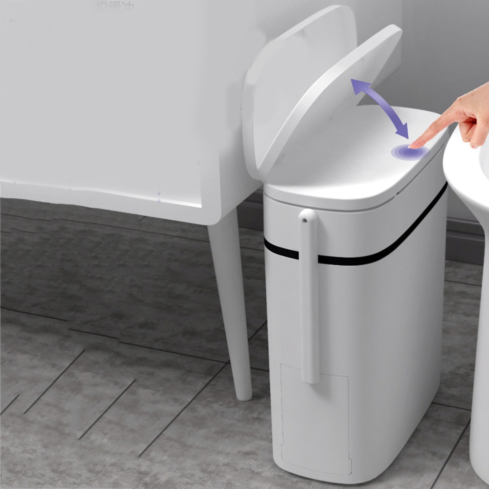 Slim Bathroom Can with Lid & Integrated Toilet Brush Set, Odor-Sealing Garbage Can with Paper Holder, Space-Saving for RV & Small Bathrooms