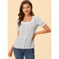 thumbnail image 2 of Unique Bargains Blouse Imprimée Cœur d'Amour Col Carré Manches à Volants pour Femmes Saint-Valentin Blanc L, 2 of 5
