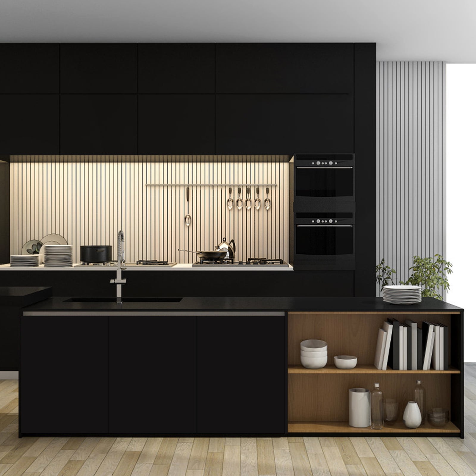 Abyssaly 35.4" x 118" Black Peel and Stick Wallpaper Self-Adhesive Removable Vinyl Wallpaper, Waterproof Contact Paper Black, Black Wallpaper for Walls & Smooth Surfaces